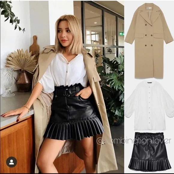 ZARA Pleated Faux Leather Pleated Mini Skirt - Picture 5 of 16